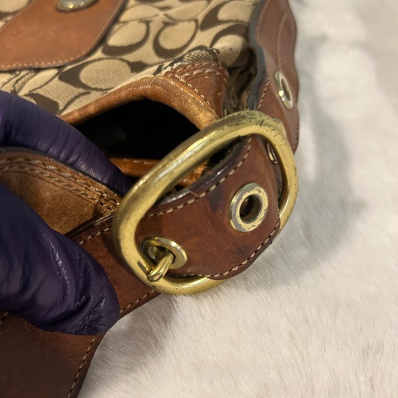 Coach Brown Monogram Crossbody Bag with Gold Buckle - Picture 8 of 9